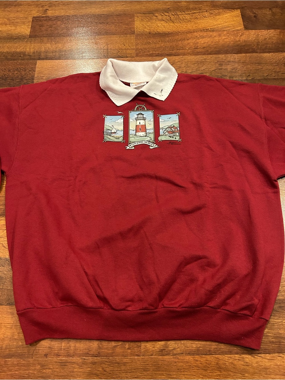Vintage Morning Sun Sweatshirt Lighthouses Seagulls Collar Women’s XXL 2XL